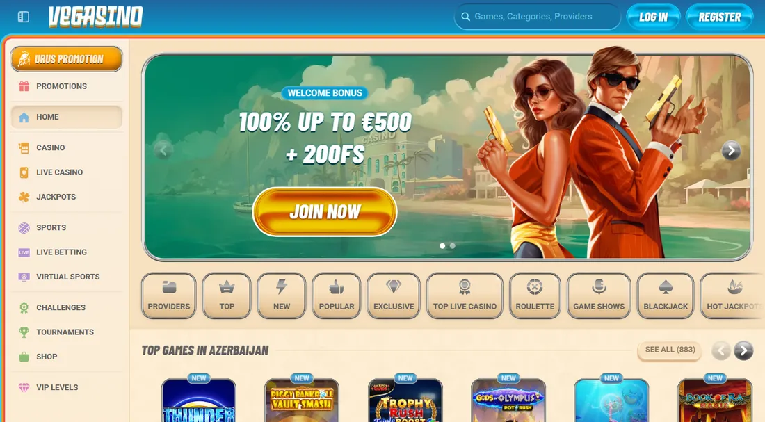 Homepage di Vegasino, acquisita il 28 settembre 2026